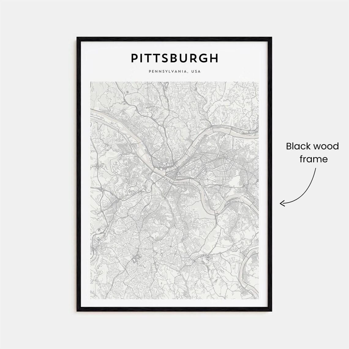 Pittsburgh Pennsylvania Detailed Minimalist Street Map City Poster - Image 3