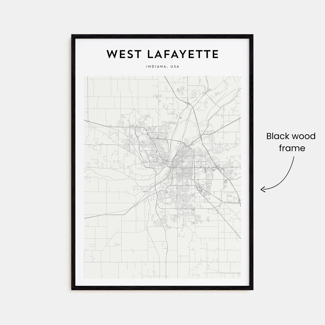 West Lafayette Indiana Minimalist City Street Map Art Poster - Image 3