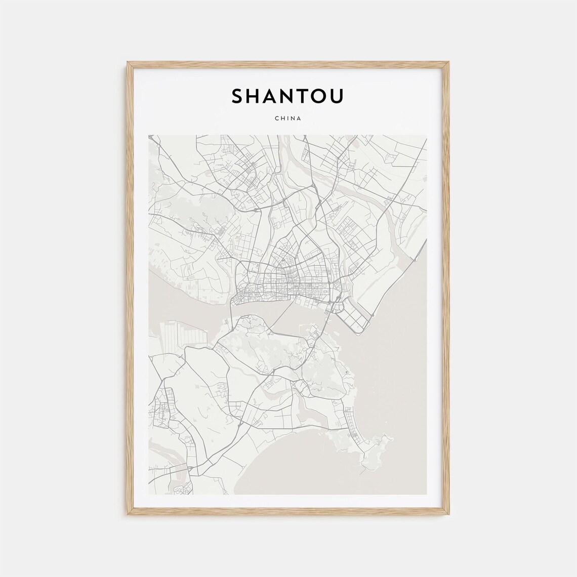 Shantou China Minimalist Monochrome City Map Retro Travel Poster