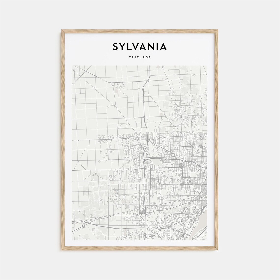 Sylvania Ohio, USA Minimalist Black White City Street Map Print