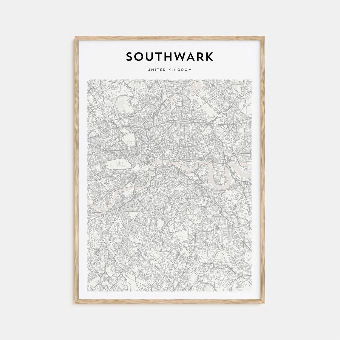 Southwark United Kingdom Minimalist Black White City Street Map Print
