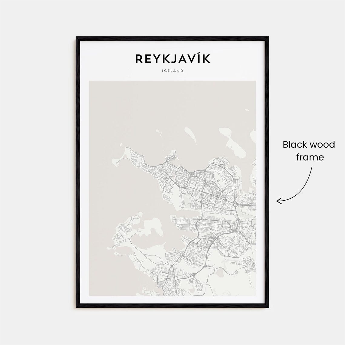 Modern Minimalist Reykjavik Iceland Capital City Street Map Poster - Image 3