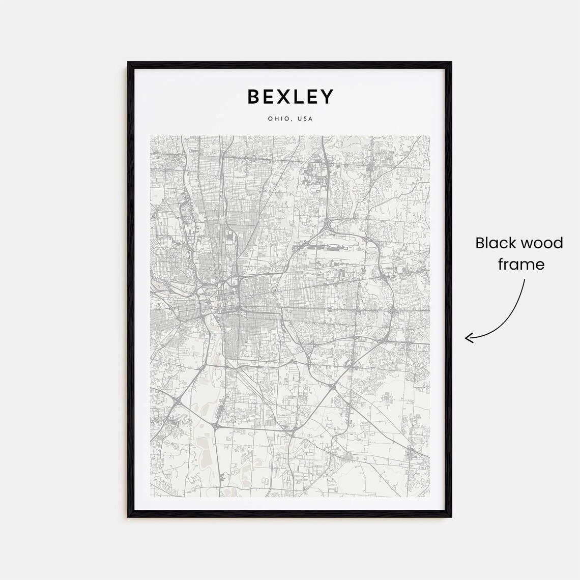 Bexley Ohio USA Minimal Street Map Black and White Town Poster - Image 3