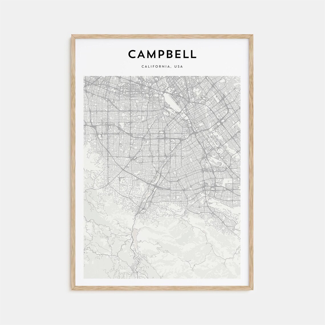 Campbell California Minimalist City Street Map Modern Wall Art Decor