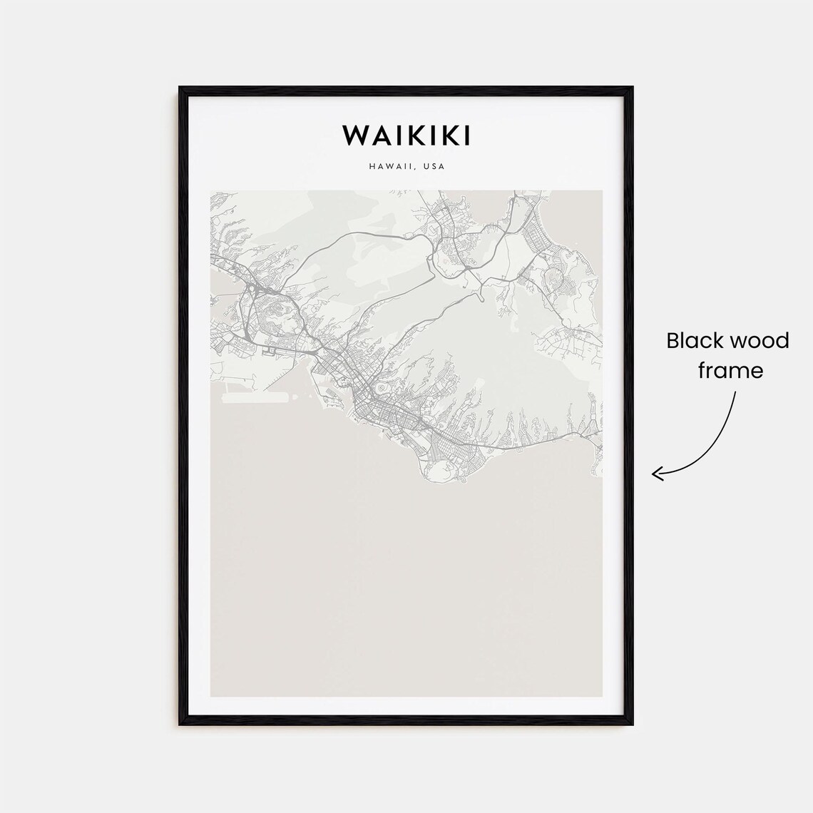 Waikiki Hawaii Minimalist Coastal Street Map City Travel Poster - Image 3