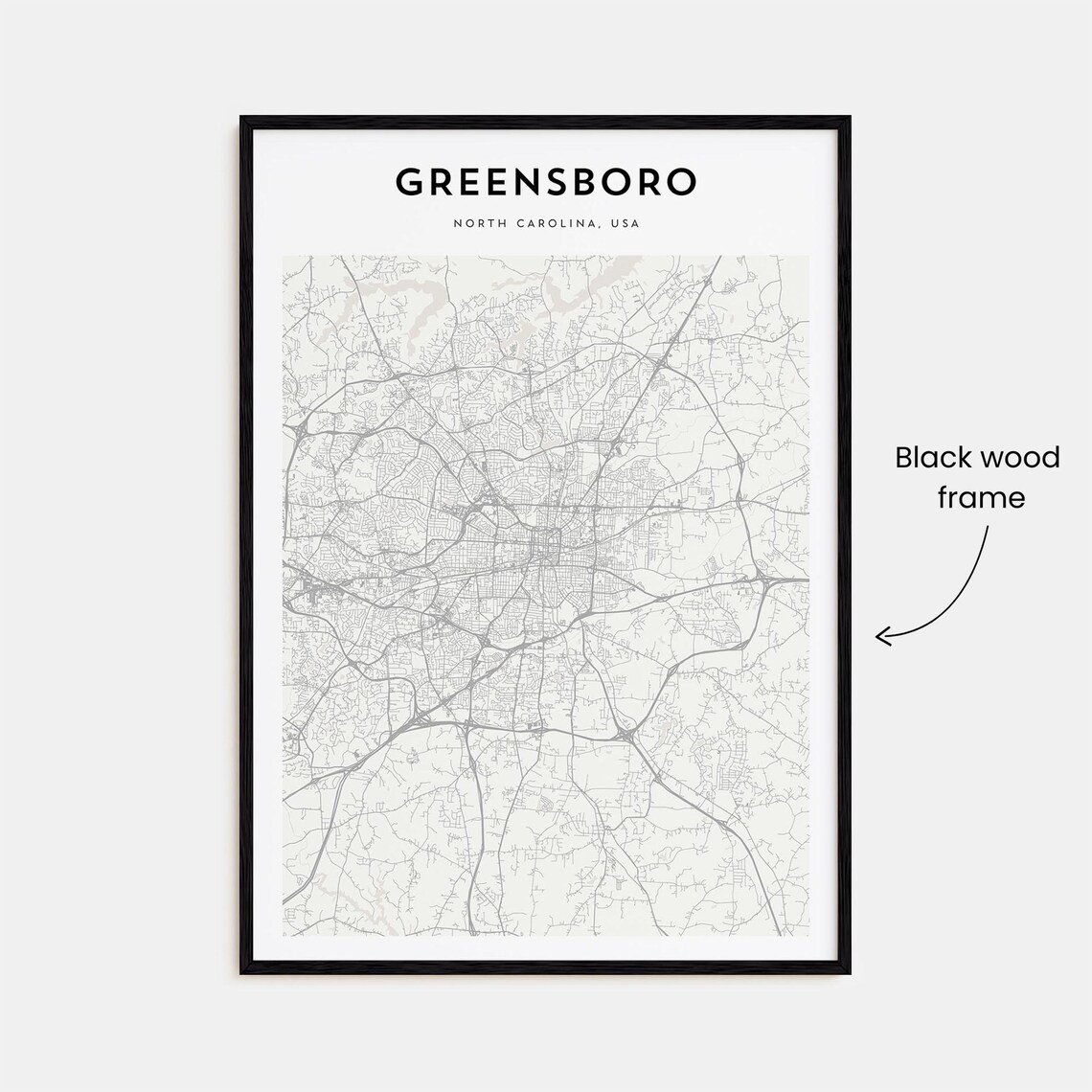 Modern Minimalist Greensboro North Carolina City Street Map Poster - Image 3