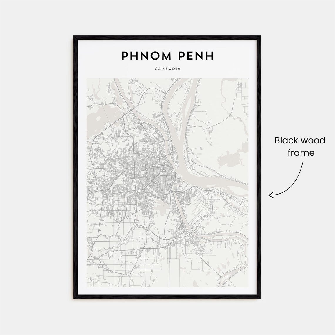 Phnom Penh Cambodia Minimal Line Art Style City Map Wall Decor Poster - Image 3