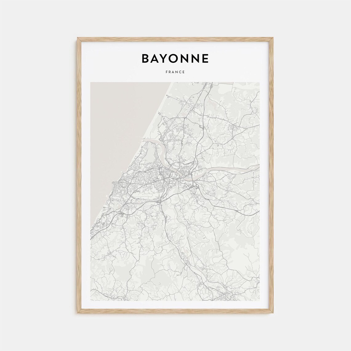 Bayonne, France Minimalist City Street Map Fine Line Art Poster