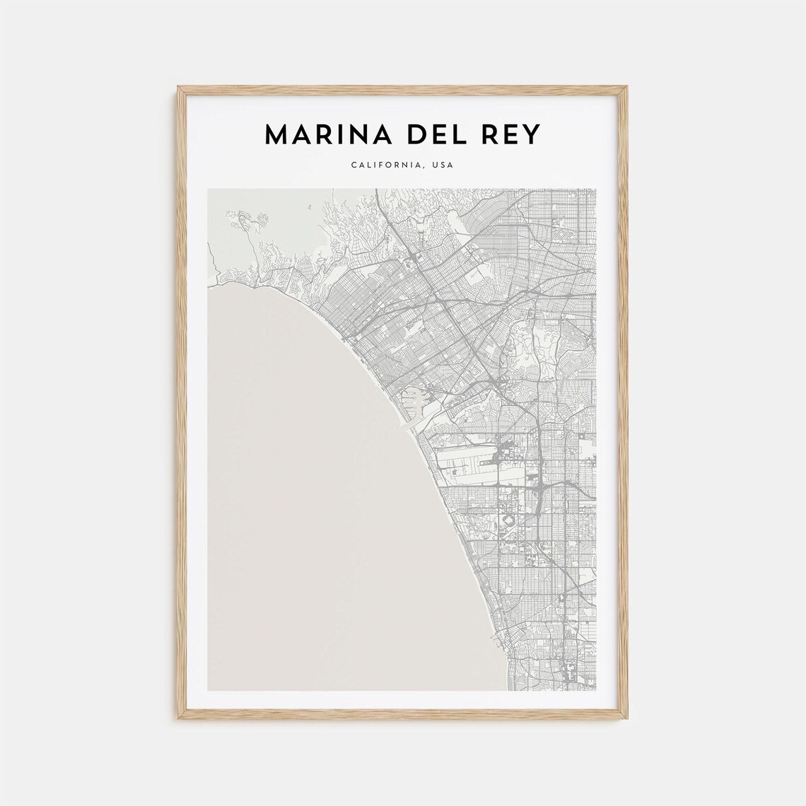 Marina Del Rey California Street Map Poster Minimalist Modern Decor