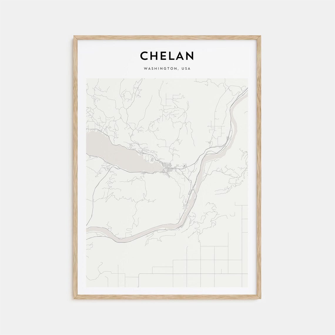Chelan Washington USA Minimalist Black White City Map Poster