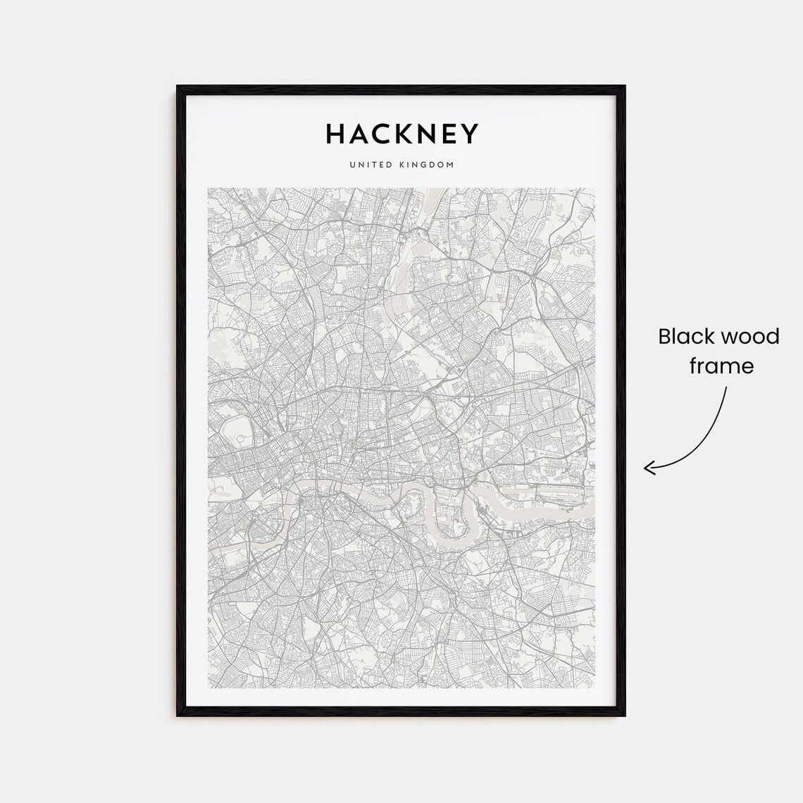 Hackney London Minimalist City Street Map Monochrome Art Poster - Image 3