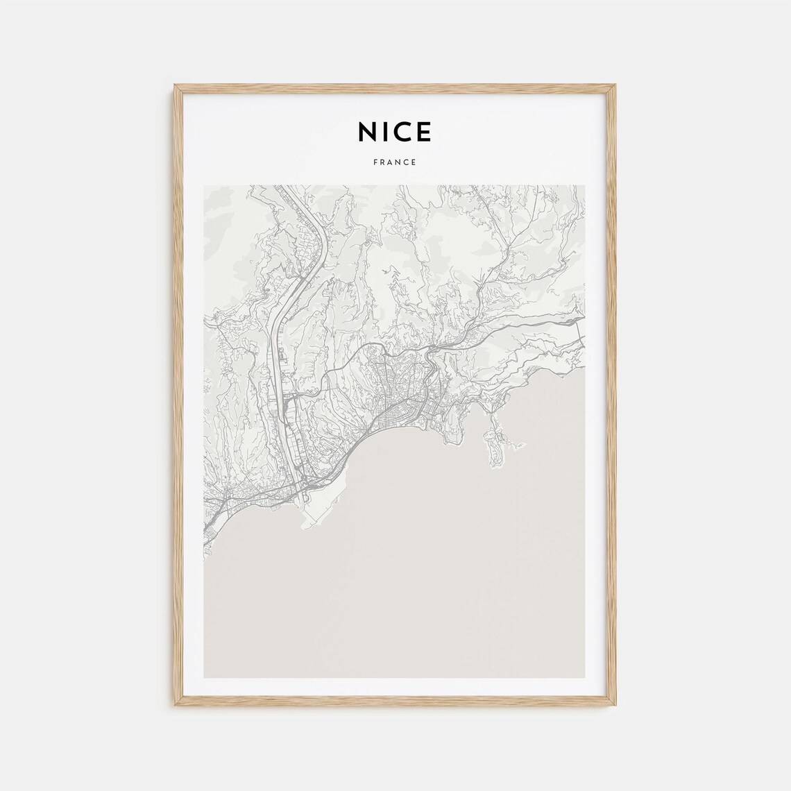 Nice France Minimal Street Map Black and White Riviera Coast Poster