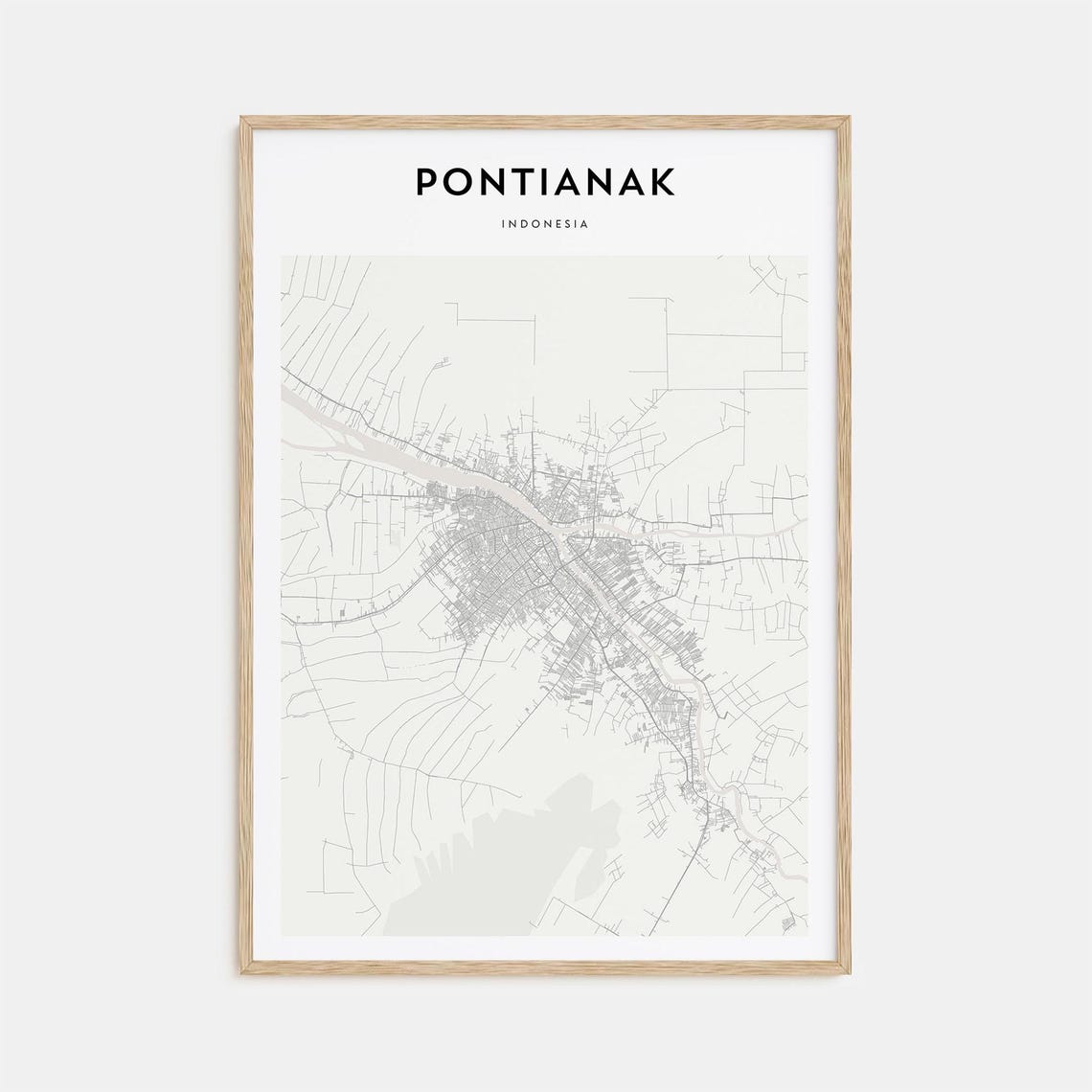 Pontianak Indonesia Minimalist Black and White City Map Art Poster