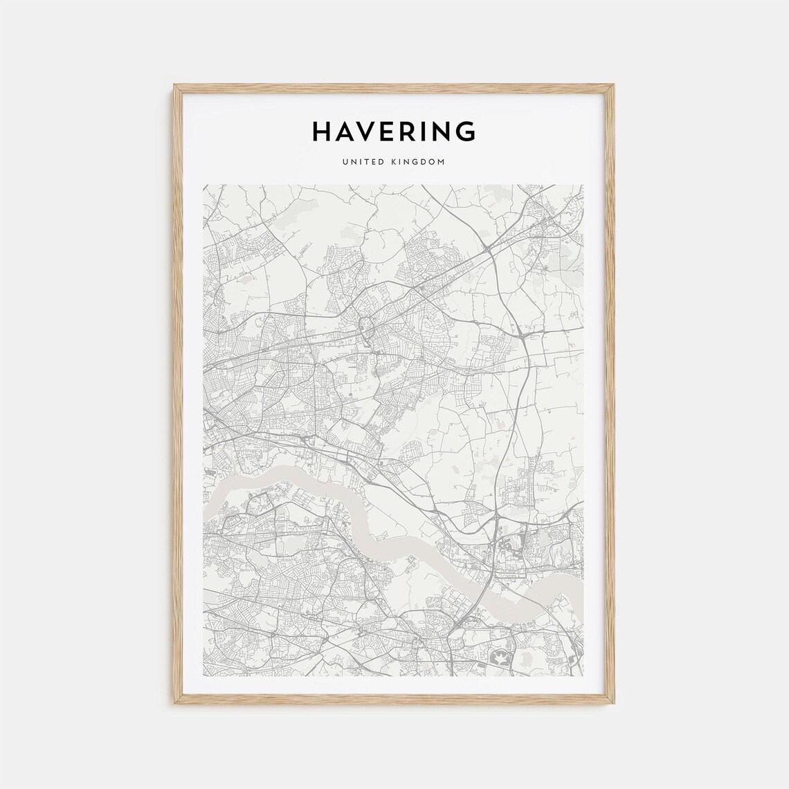 Havering England Minimalist Street Map Monochrome Art Poster