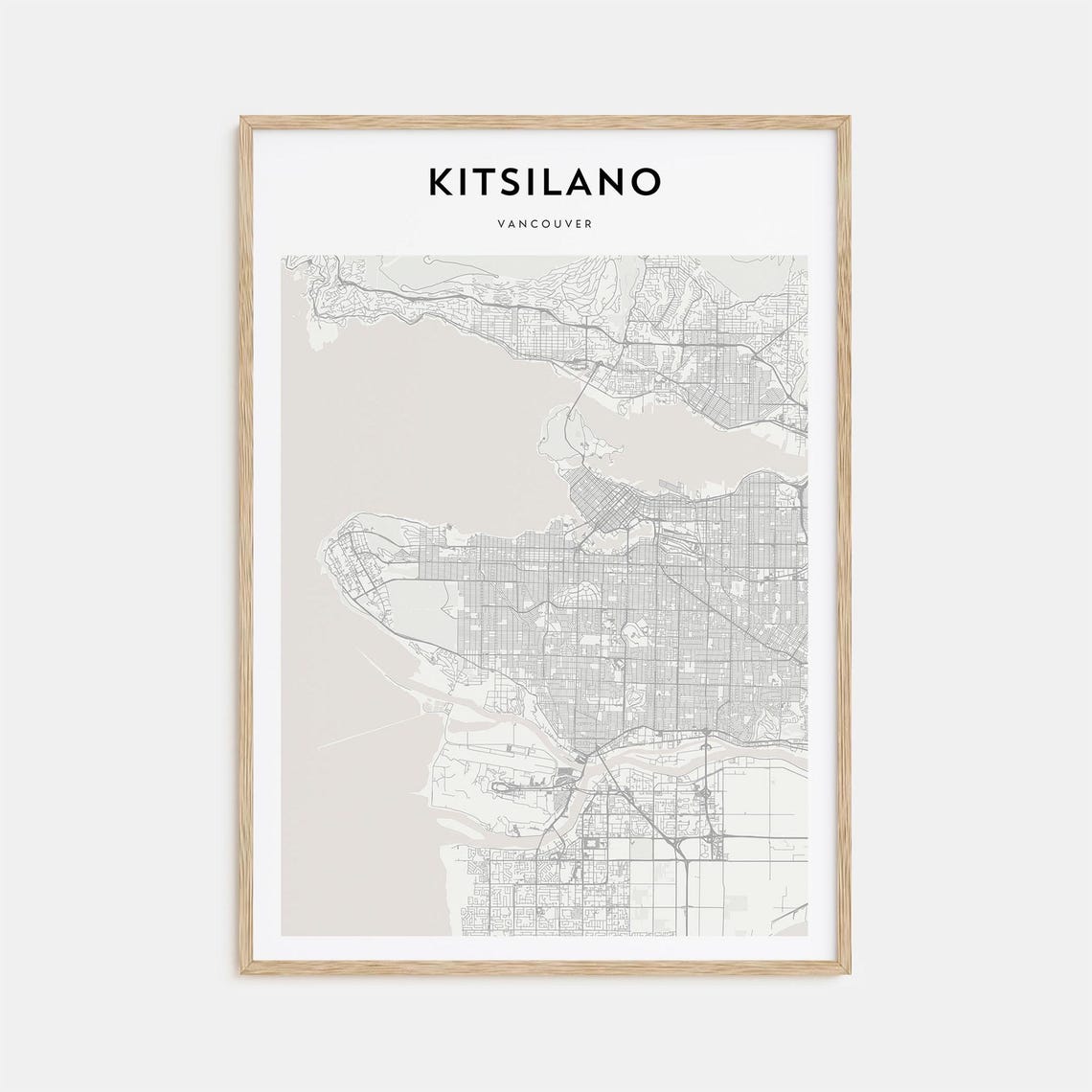 Kitsilano Vancouver Minimalist Black White Neighborhood Map Poster