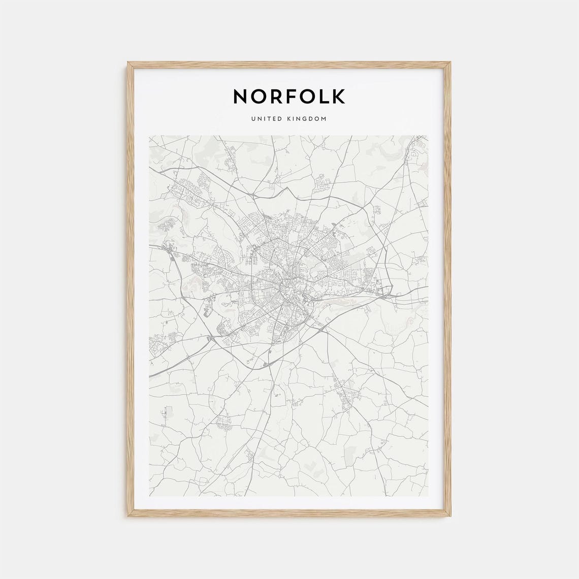 Norfolk United Kingdom Minimalist Black and White City Map Poster