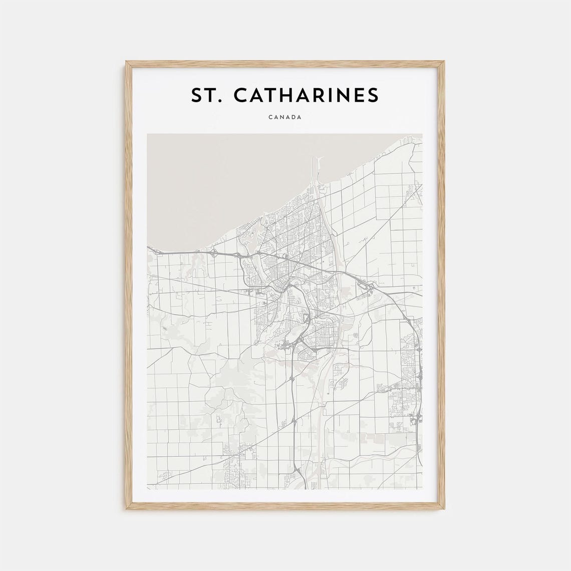 St. Catharines Canada Minimalist Black White City Street Map Print