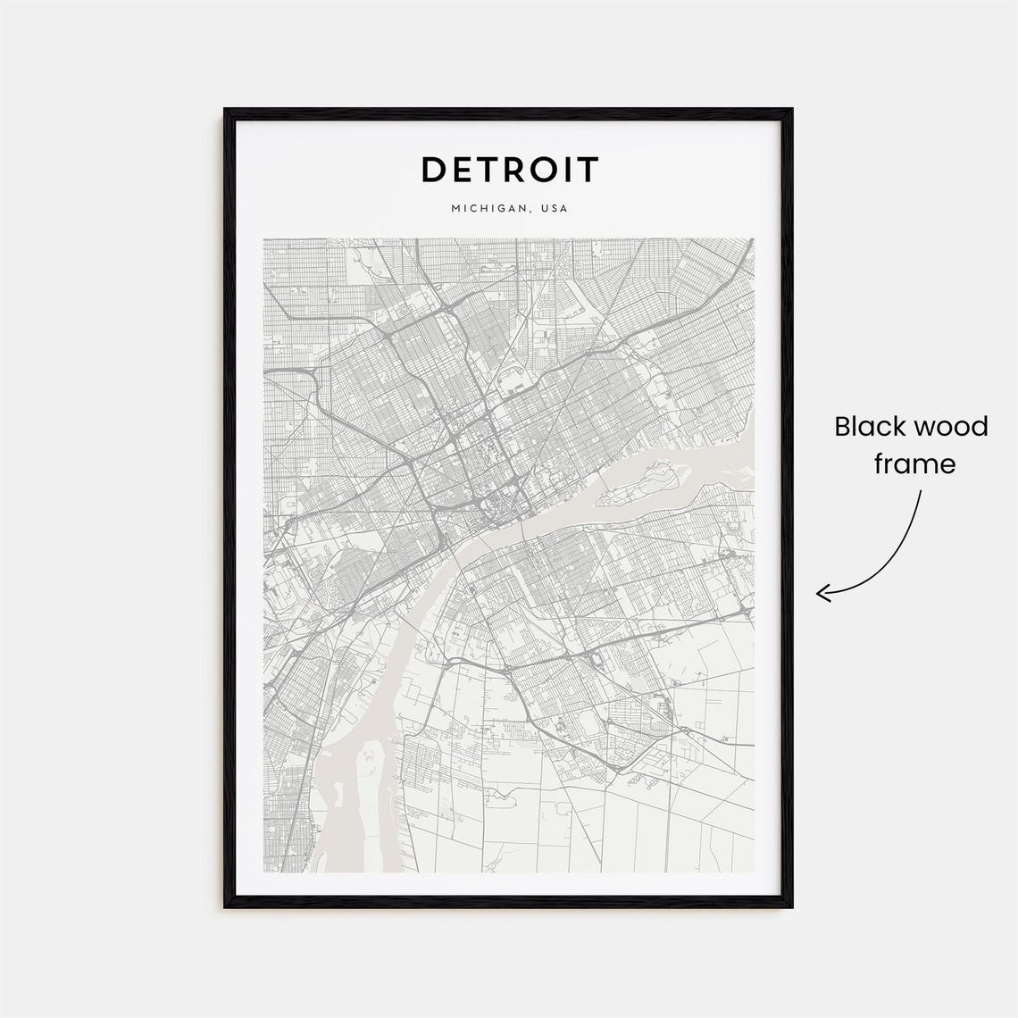 Detroit Michigan USA Minimal Line Art Style City Map Wall Decor Poster - Image 3
