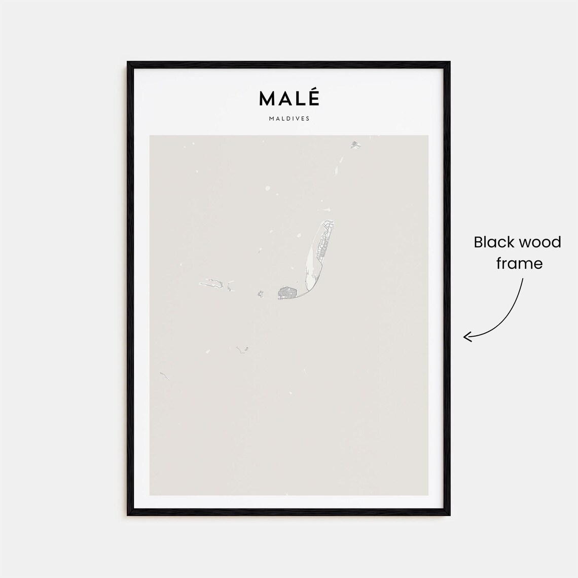 Malé Maldives Minimalist Island City Street Map Black White Poster - Image 3