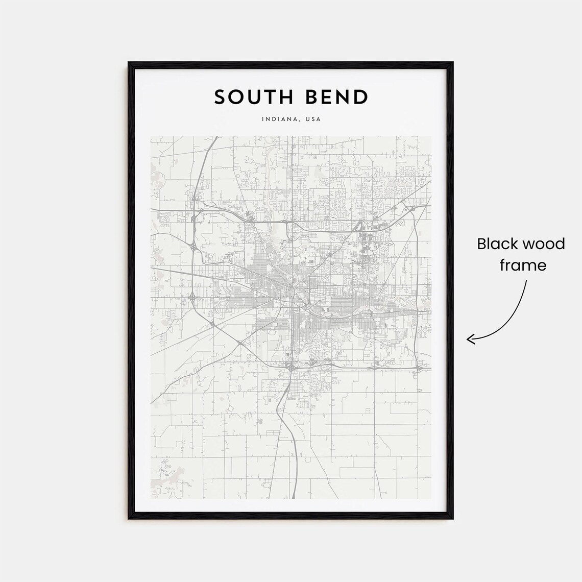 South Bend Indiana Minimalist City Street Map Line Art Poster - Image 3