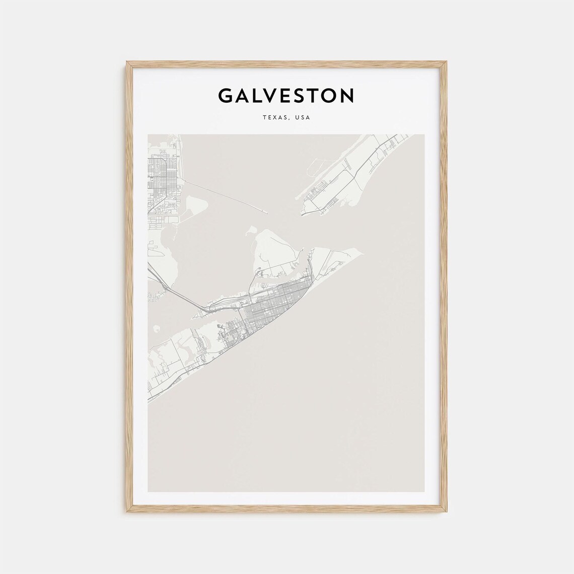 Galveston Texas USA Minimalist Beige City Map Street Plan Poster
