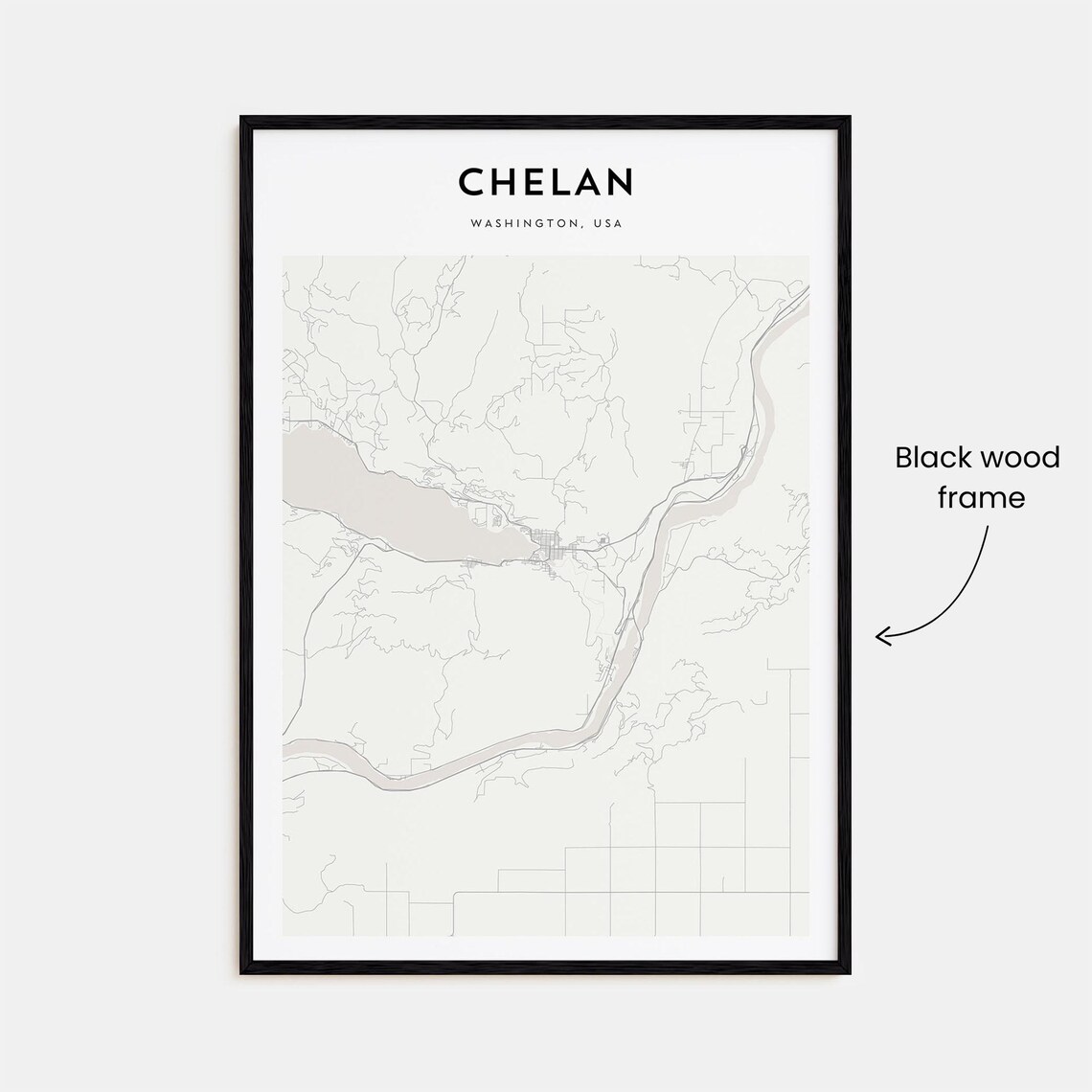 Chelan Washington USA Minimalist Black White City Map Poster - Image 3