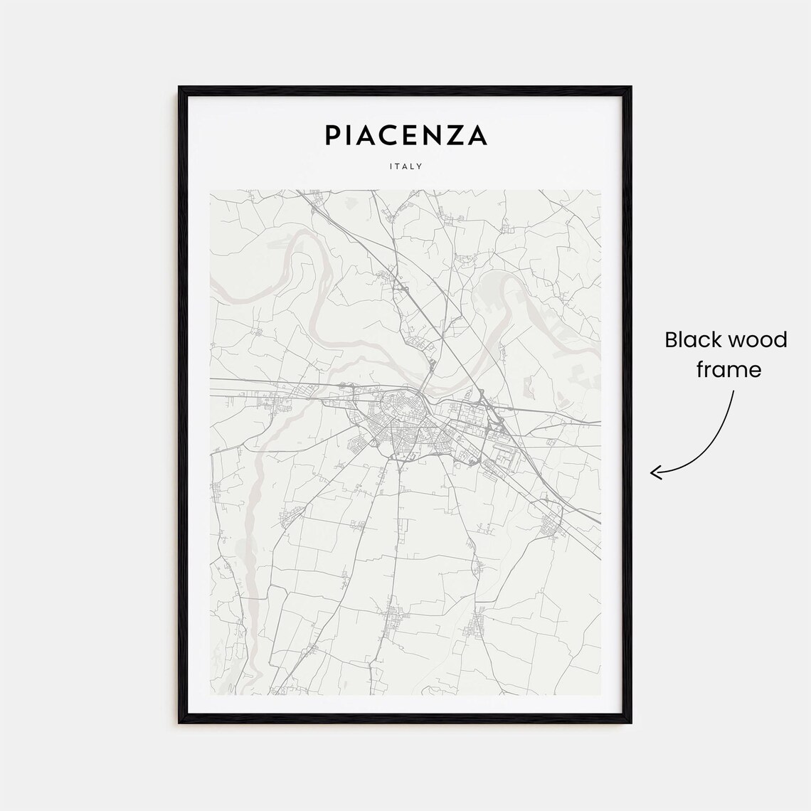 Minimalist Piacenza Italy City Street Map Poster in Neutral Gray Tones - Image 3