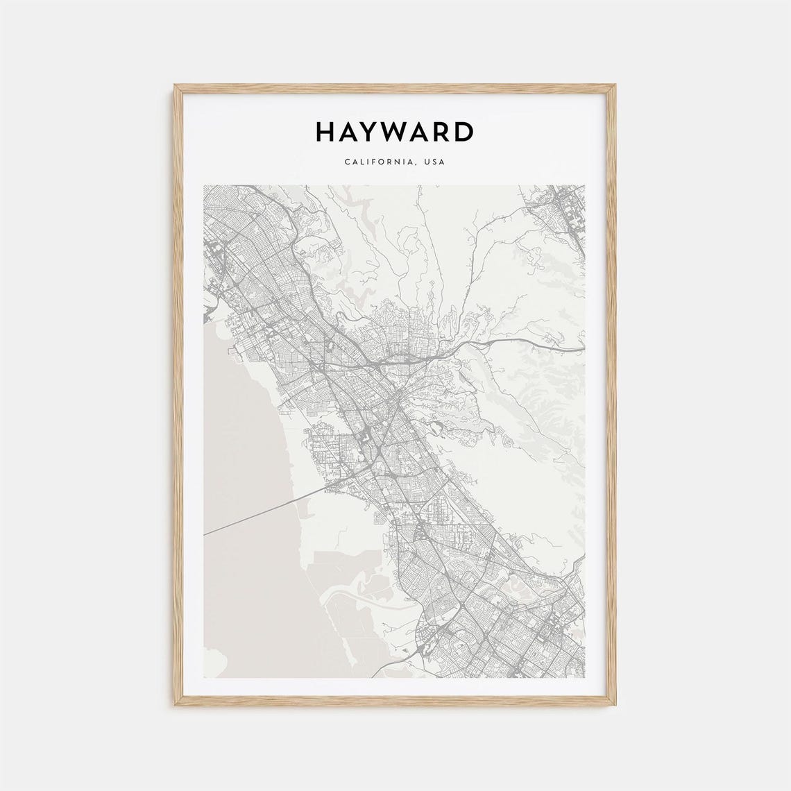 Hayward California Minimalist Monochrome Street Map Art Poster