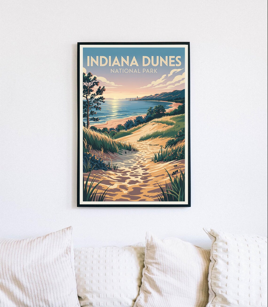 Indiana Dunes National Park Beach Sunset Vintage Travel Poster