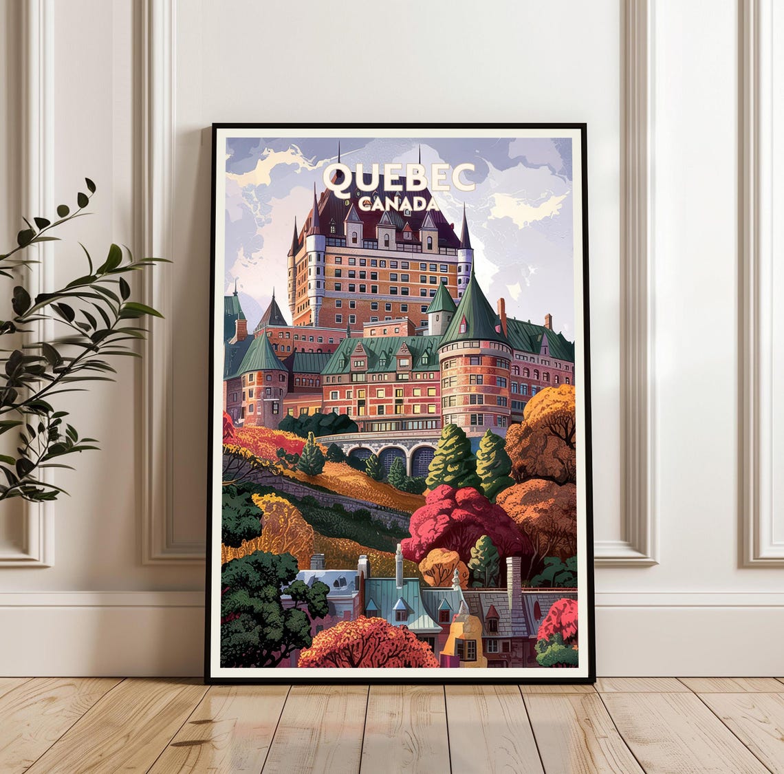 Old Quebec Canada Chateau Frontenac Autumn Colors Travel Poster