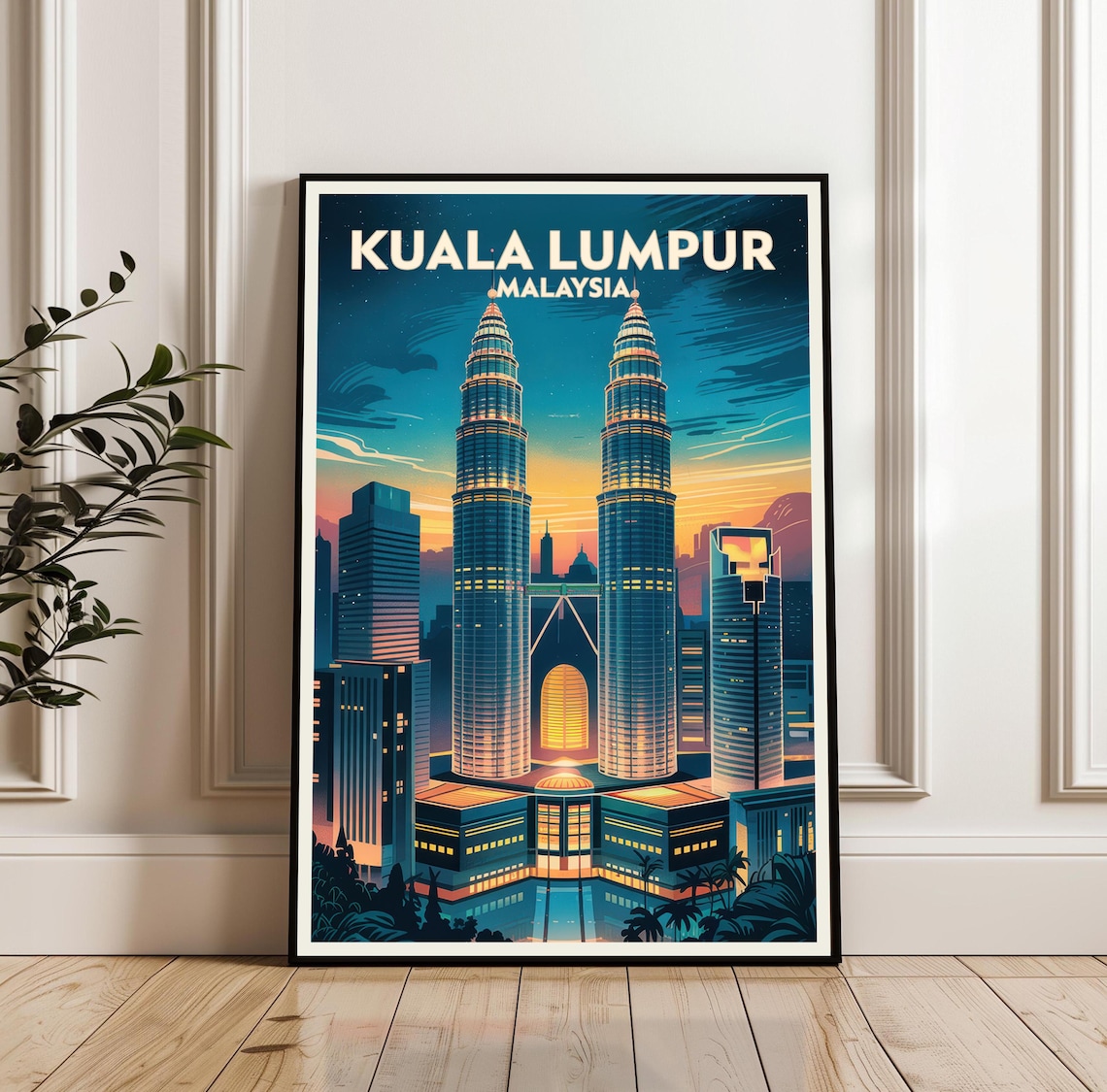 Kuala Lumpur Malaysia Petronas Towers Sunset Cityscape Travel Poster