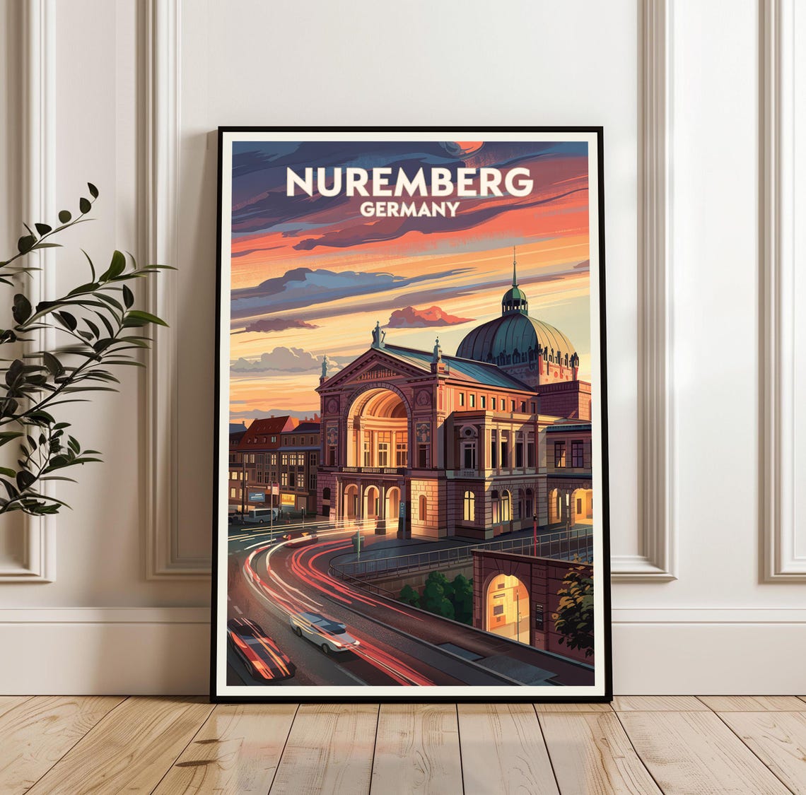 Nuremberg Germany Opera House At Sunset With Light Trails Poster