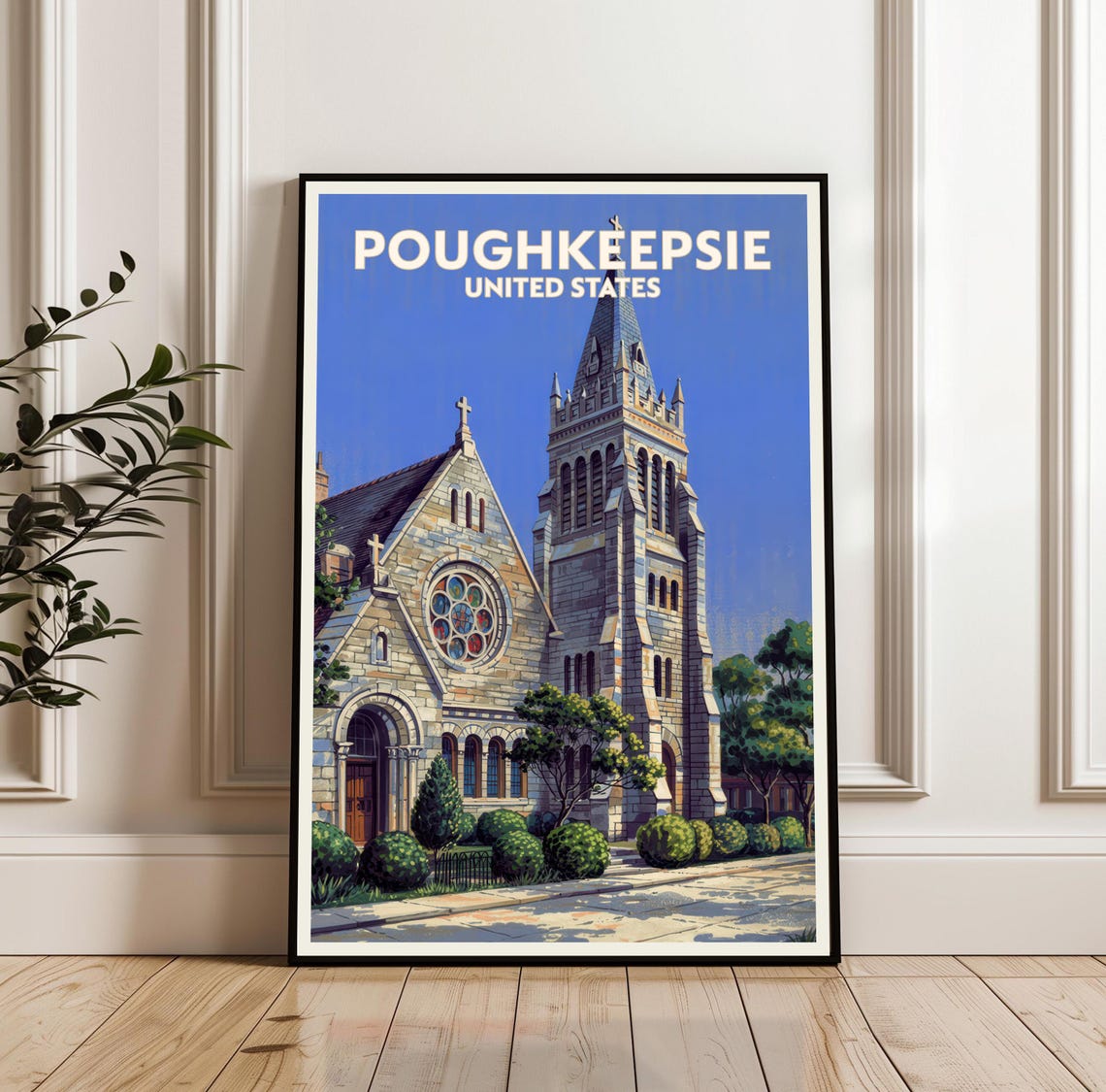 Poughkeepsie New York Stone Church Rose Window Travel Poster