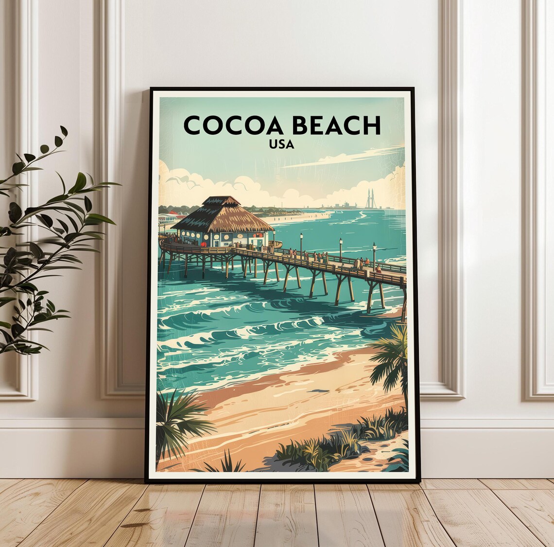 Cocoa Beach USA Vintage Pier Travel Poster Florida Art Poster