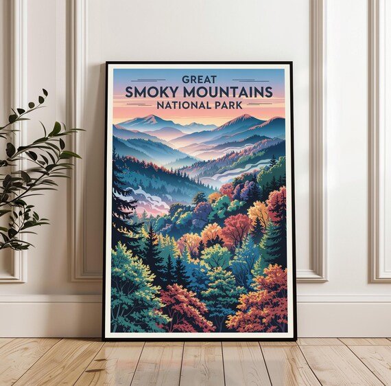 Great Smoky Mountains Sunset Layers National Park Travel Poster