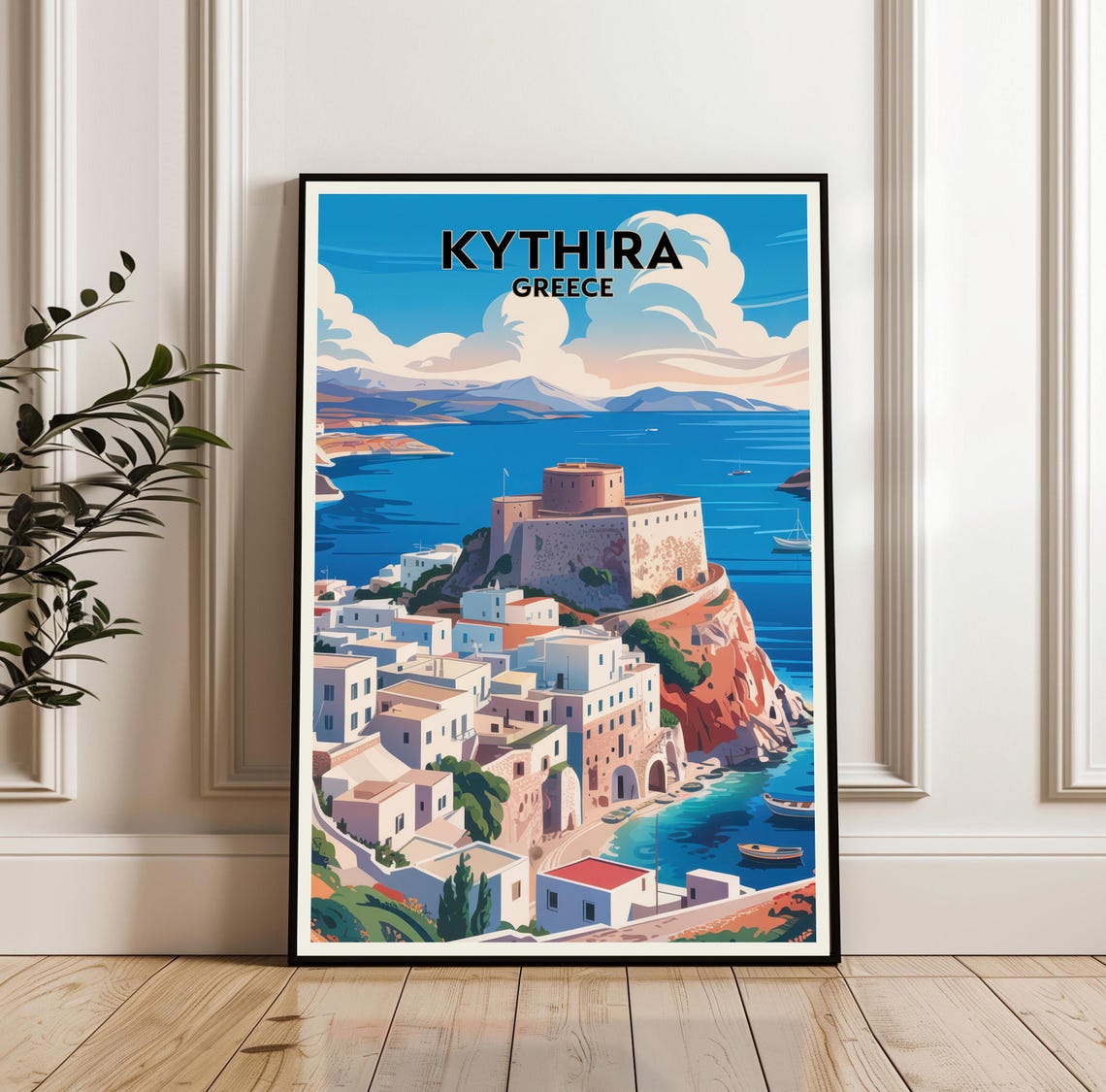 Kythira Greece Island Castle Coastal Village Retro Travel Poster
