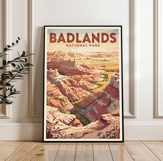 Badlands National Park Striped Desert Buttes Sunset Travel Poster