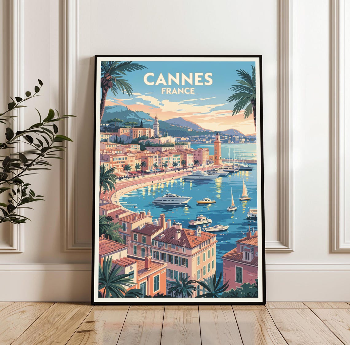 Cannes Harbor Yachts Lighthouse French Riviera Travel Poster