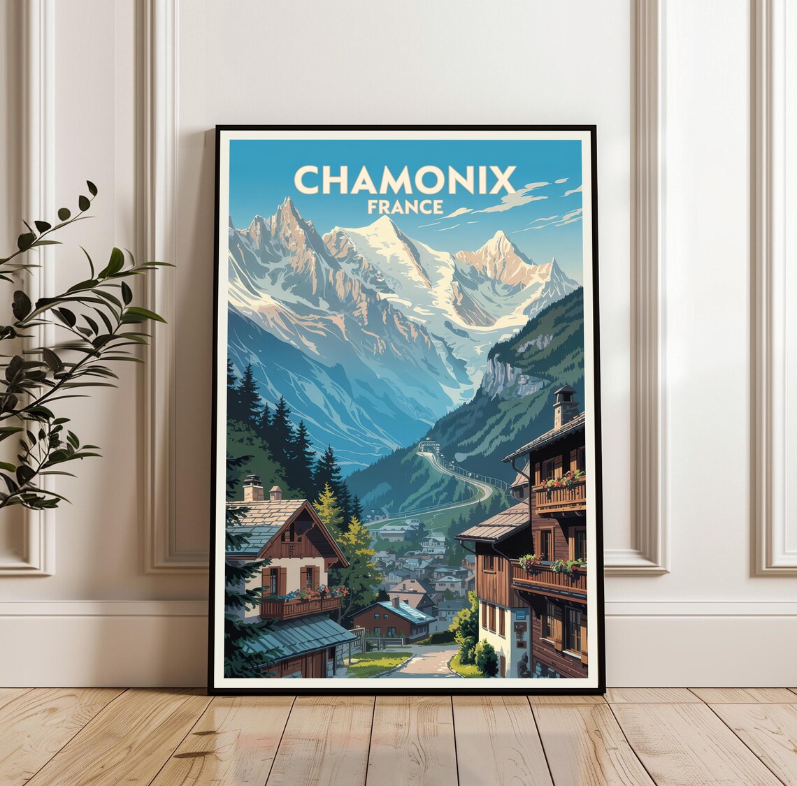 Chamonix France Alpine Village Mont Blanc Vintage Travel Poster