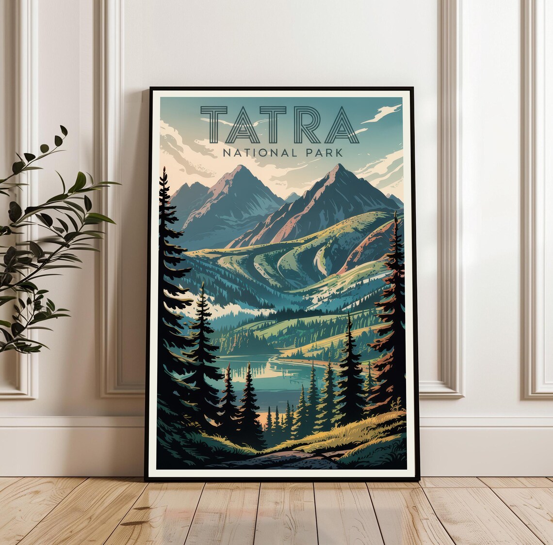 Tatra National Park Mountain Peaks Lake Pine Forest Vintage Poster