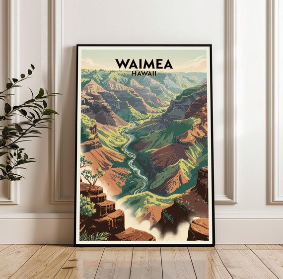 Waimea Canyon Hawaii Green River Valley Retro Travel Art Print