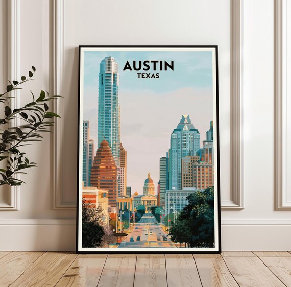 Austin Texas Downtown Skyline Capitol Congress Avenue Travel Poster