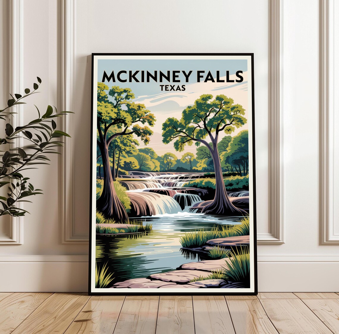 McKinney Falls Texas Waterfalls Vintage Travel Poster Nature View