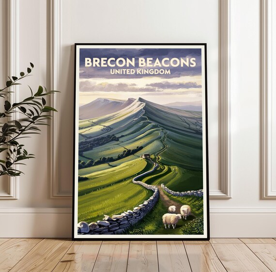Brecon Beacons Rolling Green Hills Sheep Wales Travel Poster