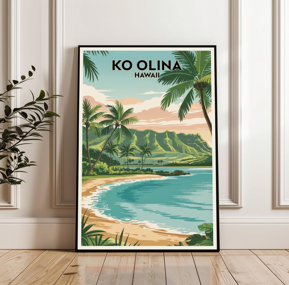 Ko Olina Hawaii Beach Palm Trees Vintage Travel Poster Tropical View