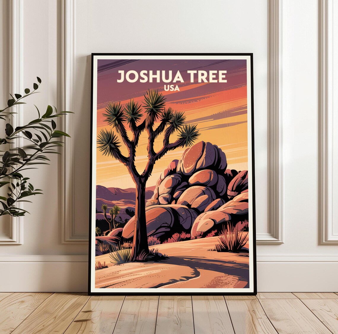 Joshua Tree USA Desert Sunset National Park Retro Travel Poster