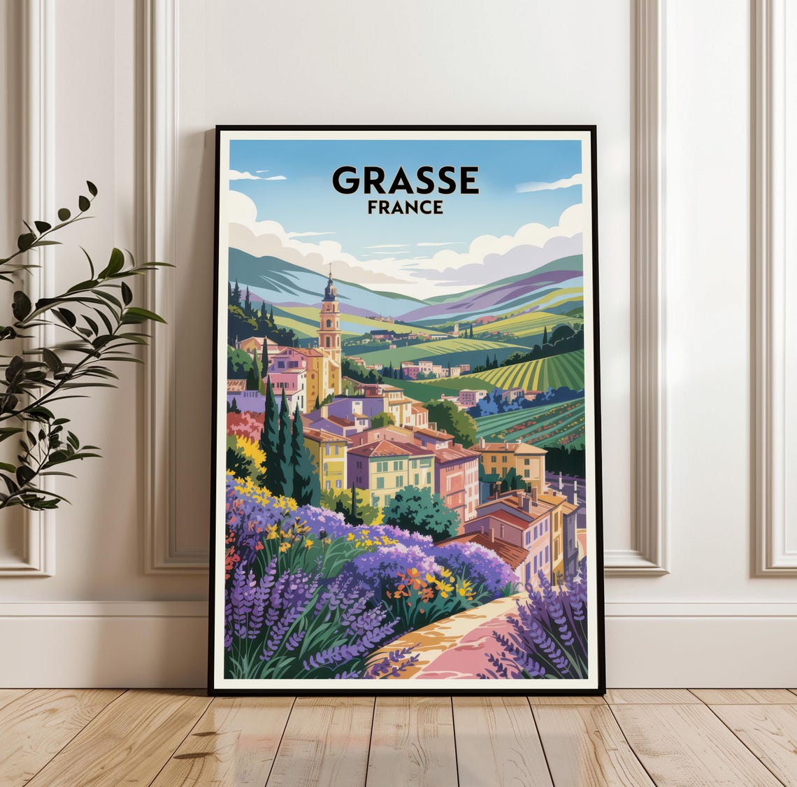 Grasse France Lavender Fields Hilltop Town Provence Travel Art Poster