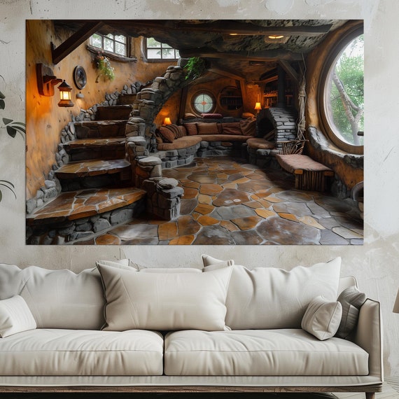 Fairytale House Fantasy Hole Print Library Decor Book Lover Kids Room Decor Housewarming Gift Extra Large Wall Art Gnome Print