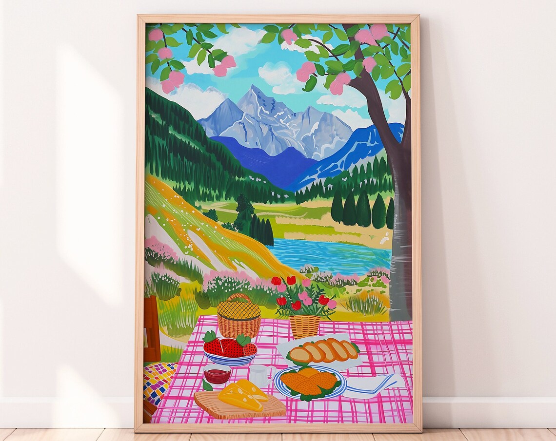 Picnic in the Mountains Food Illustration Art Print