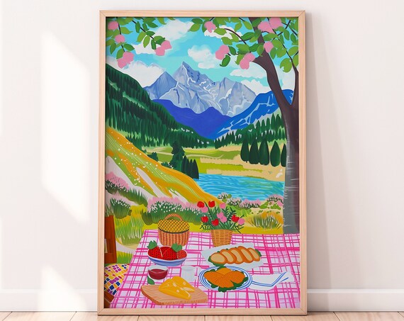 Picnic in the Mountains Food Illustration Art Print
